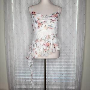 Thirty/Thirty LA White Floral Lace Asymmetrical Fairy‎ Princess Top Medium NWT